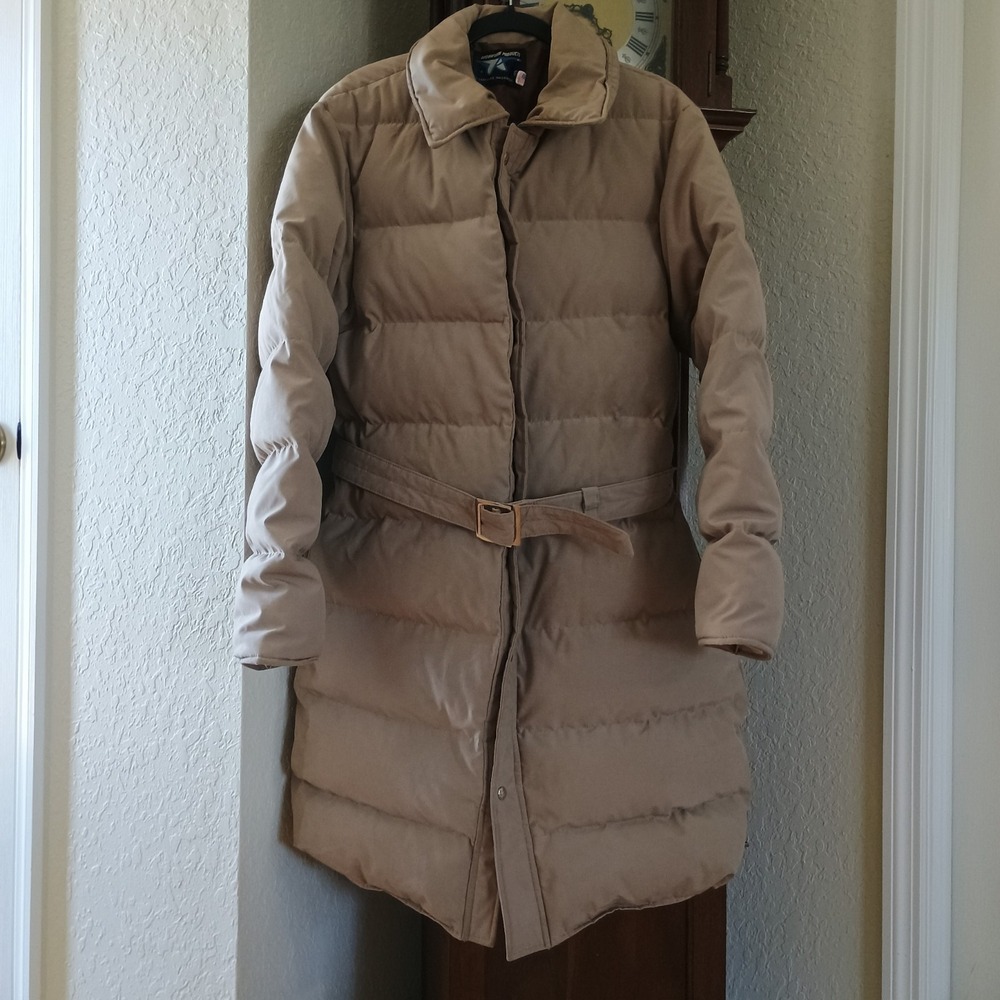 Vintage Mountain Products Down Puffer Coat Men's XL Beige Belted Jacket 70s 80s